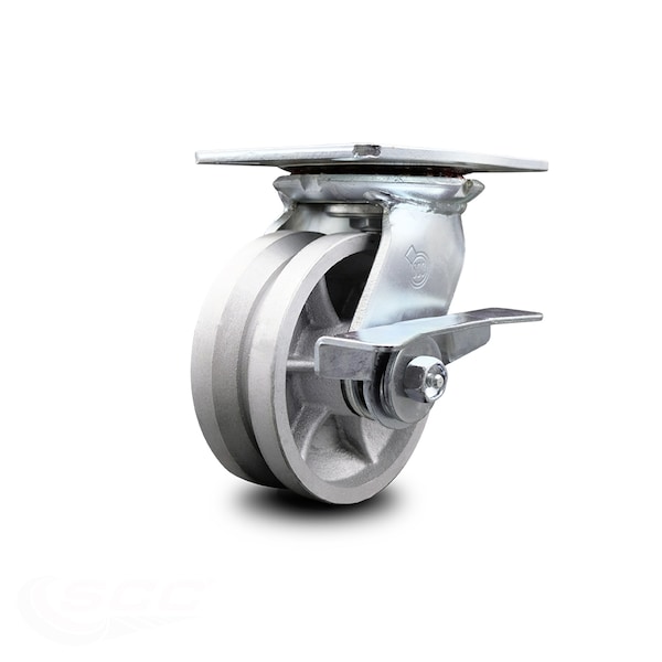 5 Inch Heavy Duty V Groove Semi Steel Caster with Ball Bearing and Brake SCC